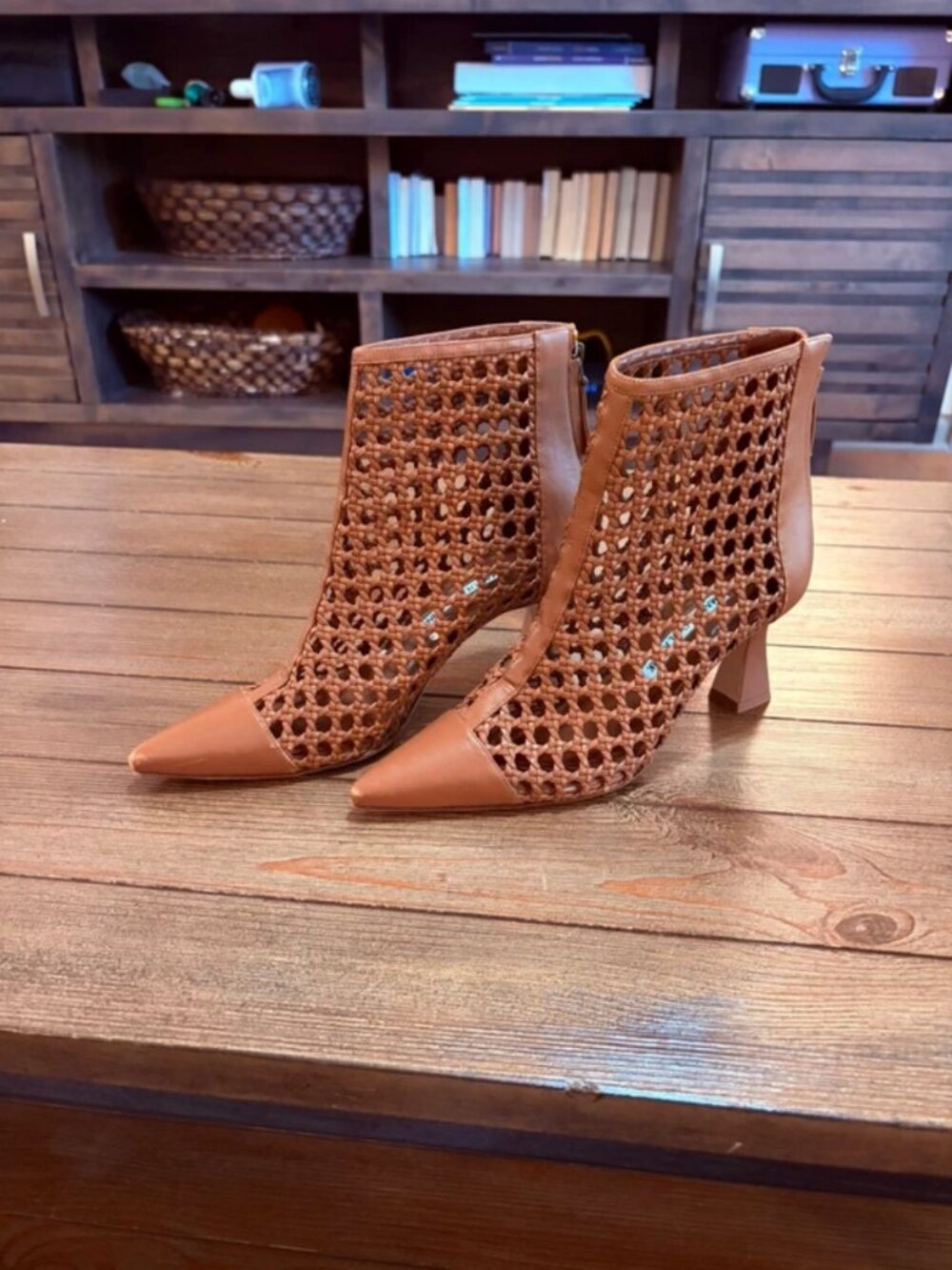 Manolo Blahnik GRIEGO 70 Cognac woven leather ankle booties - Picture 1 of 5